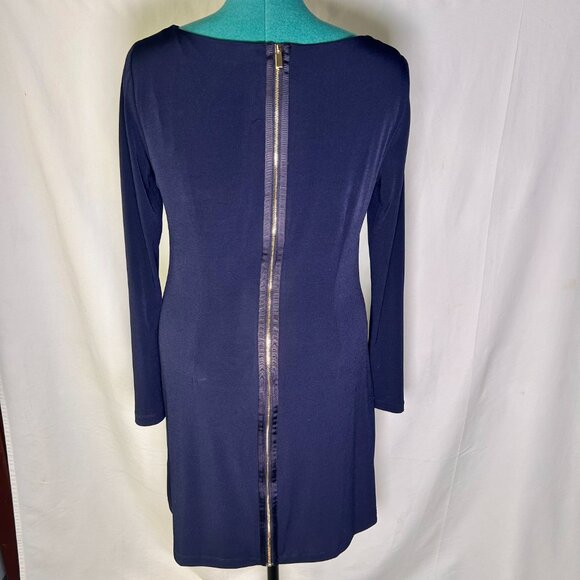 Vince Camuto long-sleeve navy blue shift dress with a jeweled neckline Size 12 - Picture 6 of 9
